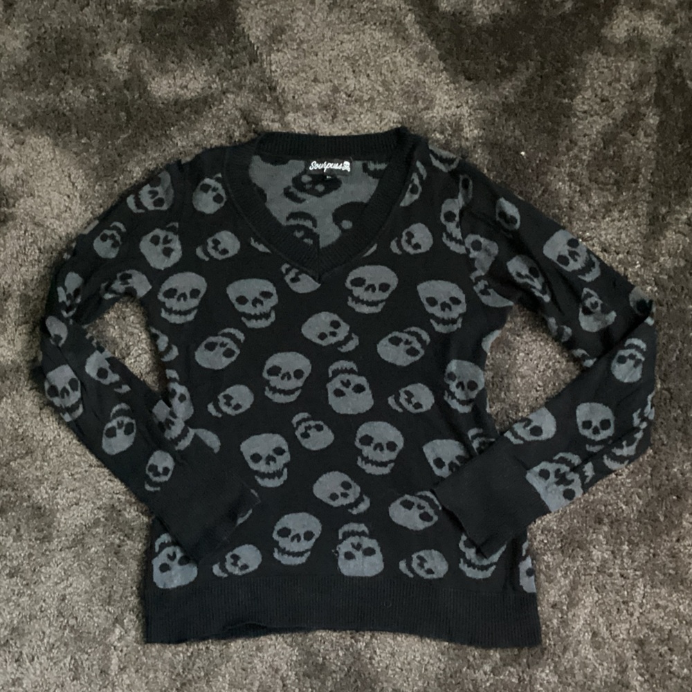 Sourpuss Black and Gray Skull Sweater